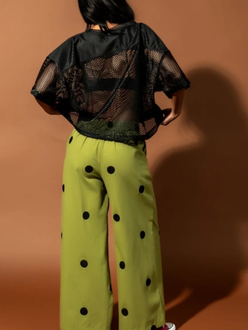 Dressed in LALA Lime Green Wide-Leg Polka Dot Pants - Picture 3 of 4